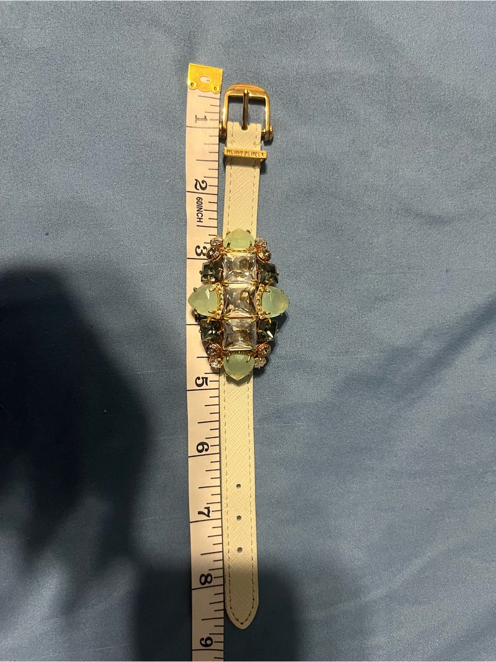 Henri Bendel Gold-Tone Statement Bracelet with Mint Green and Clear Stones - Picture 6 of 8